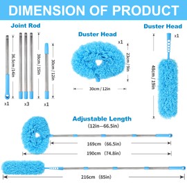 iHUFeather Ceiling Fan Cleaner Duster Reusable Microfiber Removable Duster with Extension Pole Adjusts 12 to 71 Inch for Cleaning Walls Bookshelves Furniture Door Window Top (Blue)