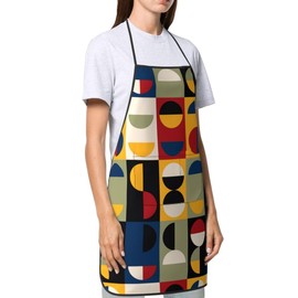 TNOKKU Retro Mid Century Modern Kitchen Chef Apron With Pockets Vintage Men Women Bib Apron For Cooking Grilling Bbq Painting