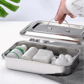 Easyinsmile - Bandeja quirúrgica médica para instrumentos de esterilización dental con tapa y mango (plata)