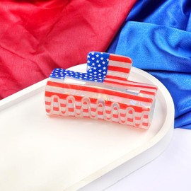 4th of July Hair Clips Patriotic USA Flag Hair Claw Clips Square Hollowed Out Shark Claw Clips for Thick Thin Hair Exquisite Hair Barrettes Strong Non-Slip Hair Accessories for Women and Girls