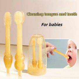 FOREVIVE Baby Tooth Brush, Infant Toothbrush 6 to 12 Months and0-6 Months,Silicone Toothbrush, Newborn Tongue and Mouth Cleaner Set, Good Idea for Baby First Toothbrush(Green)