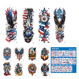 32 Sheets Independence Day Temporary Tattoos, Waterproof Realistic Fake Tattoos, Red White and Blue Party Supplies, Memorial Day