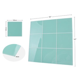 CASAPALACE Peel and Stick Glass Tile, Light Blue Square Mosaic Wall Tiles with Frame for Kitchen Bathroom 12"x12" (5 Sheets, 5 SQ.FT.)