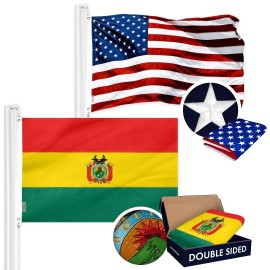 UD_G128 Combo Pack: USA American Flag 3x5 Ft Embroidered Stars & Bolivia (Bolivian) Flag 3x5 Ft Double-sided Embroidered 210D