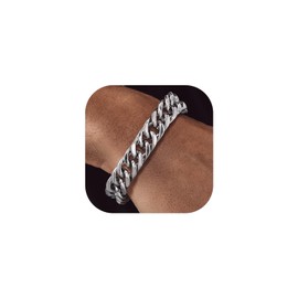 Bandmax Men's Women's Stainless Steel Chain Cuban Curb Bracelet 8 mm/12 mm/17 mm Wide Curb Chain Bracelet 19/21/23 cm Chain Boys Girls Jewellery, Stainless Steel