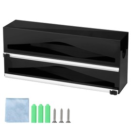 DBREAKS Acrylic Kitchen Foil Dispenser, Cling Film Dispenser, Black, Foil Cutter, Aluminium Foil Dispenser, Cling Film Cutter, Wall Roll Holder Kitchen with Screws