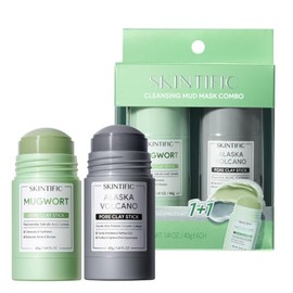 SKINTIFIC Kit de Mascarillas Faciales en Barra 2 Piezas - Arcilla Volcánica para Puntos Negros y Limpieza de Poros + Artemisia para Control de Acné y Poros Abiertos - Skincare para Todo Tipo de Piel
