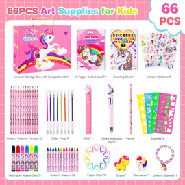 Art Supplies for Kids,66PCS Drawing Kits with Unicorn Storage Case for Girls Age 4-12,Art Case Coloring Sets,Crayon,Colored Pencils,Coloring Book Sketch Book Drawing Stuff,Gift Toys for Girls Age 5-10
