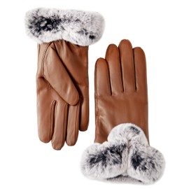 VIKIDEER Elegant Super Warm Fur Lined Gloves Women Leather Gloves Rabbit Fur Lining and Cuffs Touchscreen Driving Brown Small