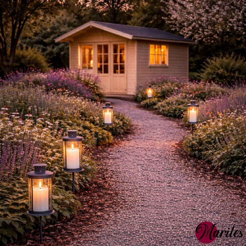 Mariles Lantern on Pole Ground Spike Handle for Standing Weatherproof