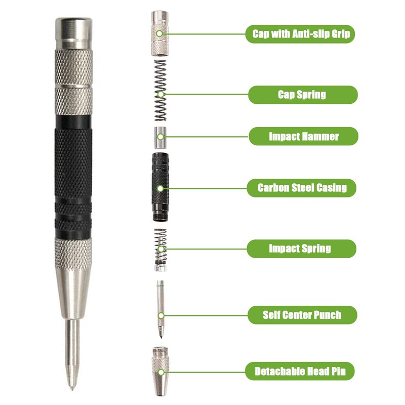 Bestgle Automatic Center Punch, Heavy Duty Steel Spring Locator Hole
