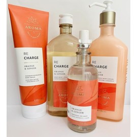 4 RECHARGE ORANGE & GINGER aromatherapy lotion cream wash oil mist bath body set