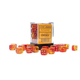 Chessex Dice Set – 12mm Gemini: Translucent Red-Yellow/Gold Dice Block – Dungeons and Dragons D&D DND TTRPG Dice – Includes 36 Dice – D6