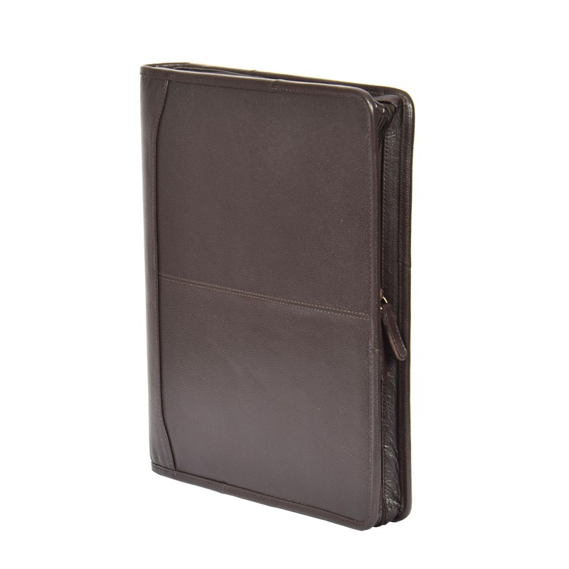 Luxury Real Leather Zip Around Folder File Detachable Metal Ring