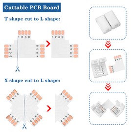 95 Pieces 4-Pin LED Light Strip Connector Set Including Screws Mounting Brackets, 4-Pin Connection, Cuttable Circuit Board in T, L and X Shape for Gapless Solderless Connectors