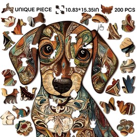 Colorful Dog Wooden Puzzle for Adults 200 Pieces, Cute Animal Wood Puzzle for Adults, Unique Shape Puppy Puzzle 200 Pieces