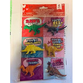 Valentine's Day Cards for School/Classroom Gift Exchange, Party Favors with Mini Dinosaurs Keepsake- 4 Pack (Total of 24 Individual Cards)