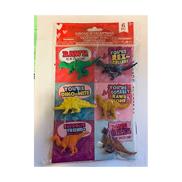 Valentine's Day Cards for School/Classroom Gift Exchange, Party Favors with Mini Dinosaurs Keepsake- 4 Pack (Total of 24 Individual Cards)