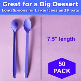 Gmark 50pc 7.5" Plastic Purple Spoons, Ice Cream Spoons Dessert Spoons GM1119