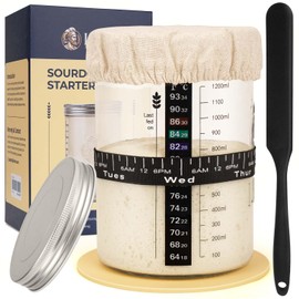 Lorzon Sourdough Starter Jar Kit - 47 oz Large Wide Mouth Bread Starter Jar with Feeding Tracking Band, Silicone Spatula, Sourdough Bread Baking Supplies
