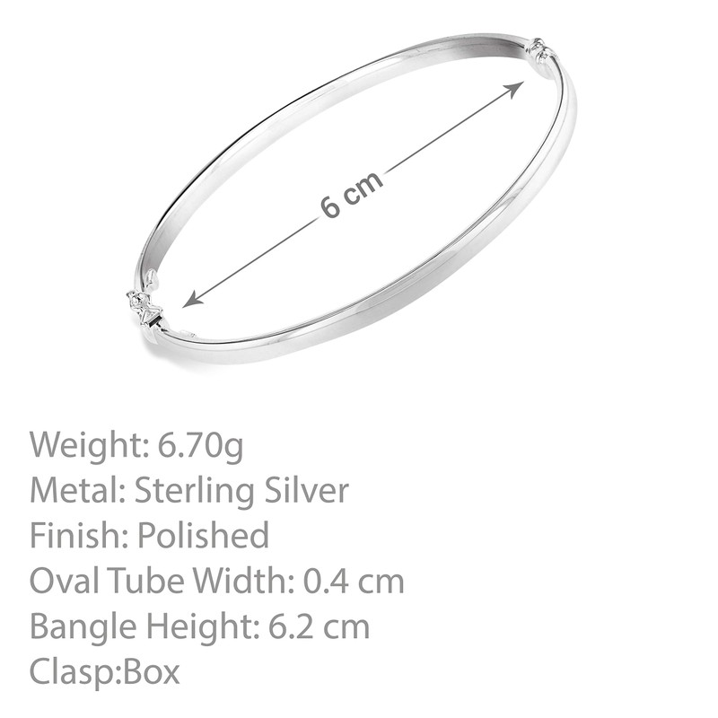 Tuscany Silver Ladies Bangle Rectangular Tube Slim Plain Polished 4mm,