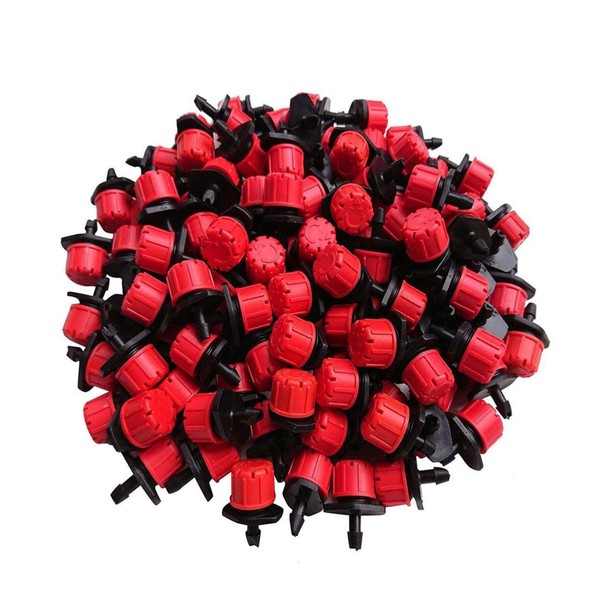 Kalolary 200Pcs 1/4Inch Adjustable Micro Drip Irrigation System Watering Sprinklers Anti-Clogging Emitter Dripper Red Garden Supplies