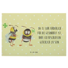 Mr. & Mrs. Panda Medium Glass Chopping Board Bumble Bee with Clover Leaf - Gift, Splash Guard, Animals, Breakfast Board, Saying cheerful, Sweet Animal Motifs, Saying Beautiful, Happy Sein, Happy Wetting