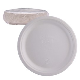 ECO PRODUCTS Compostable Vanguard 10" Paper Plates, Pack of 50, Disposable White Molded Fiber, Round, Tree-Free, Stronger Than Paper & Styrofoam, No-Added PFAS, ASTM Compliant, BPI-Certified