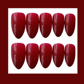 Cimenexe Almond Press on Nails Solid Coloured Red Fake Nails French Tip Nails Oval Artificial Fingernails Medium Fingernails Full Cover Acrylic Nails Shiny False Nails for Women and Girls Pack of 24