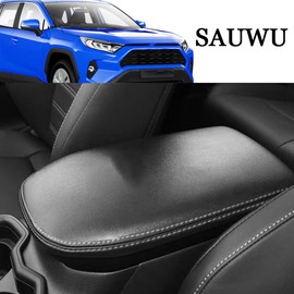 SAUWU Center Console Armrest Cover for Toyota RAV4 2025 2024 2023 2022 2021 2020 2019 Leather Middle Console Lid Cover Vehicle armrest cushions,Grey Stitches