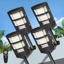 4 Pack LED Solar Street Lights Outdoor Waterproof Dusk to Dawn Solar Powered Flood Light Outside Security Lamp for Backyard Garden
