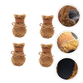 DOITOOL 8pcs Dog Boots Anti- Plush Shoes for Outdoor Use Comfortable Warm Pet Footwear Brown for Snow and Cold Weather Activities