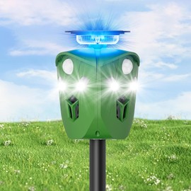 360° Solar Animal Repellent for Yard & Garden – No Blind Spot Motion Sensor to Keep Deer, Raccoons & Cats Away, Waterproof Ultrasonic & Flashing Light Outdoor Deer Deterrent