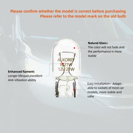 ALKOREY-T20 W21W 7440 Bulb,2700K Warm White 12V 21W 7440 Replacement Bulbs for Back Up Reverse Lights, Brake Tail Lights,Car Miniature Lamps,Ideal for Parking,2 Pack