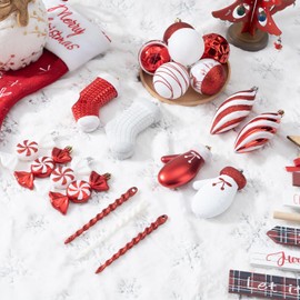 87Pcs Christmas Ball Ornaments Set, Assorted Shatterproof Hanging Tree Decorative for Xmas Tree Holiday Party and Home Decor (Red & White)