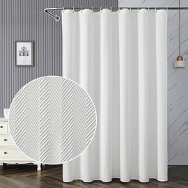 MEHOFOND White Shower Curtain Fabric Textured Herringbone Waterproof Shower Curtains Elegant Farmhouse Bathroom Decor Modern Luxury Hotel Style Shower Curtain, 72x72inch