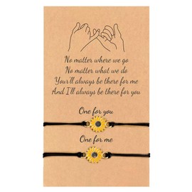 2 Pcs Couples Matching Bracelets for Couples Best Friends Pinky Promise Bracelets,Sun and Moon Bracelets,Sunflower Bracelets Birthday Friendship Gifts for Her His (Sunflower)
