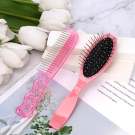 Wig Brush, 2 PCS Metal Bristle Hair Brush Wig Comb with Stainless Steel Tooth Wire Cushion Brush Professional Detangling Hair Extension Brush Wet Hair Brush Scalp Brush Wig Accessories (Pink)