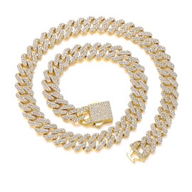 Yunhazit Cuban Link Chain Mens Ice Out Miami Cuban Necklace Silver/Gold Bling Diamond Hip Hop Jewelry for Women