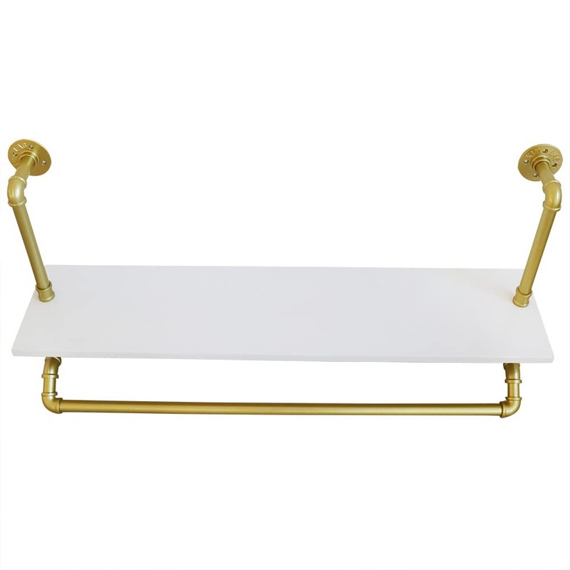 Fetcoi 40" Clothes Rack with Top Shelf, Gold Wall Mounted