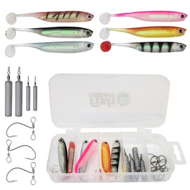 Dropshot Rig Set | Drop Shot Weights, Hooks, Rubber Fish Including Box | Perch Zander