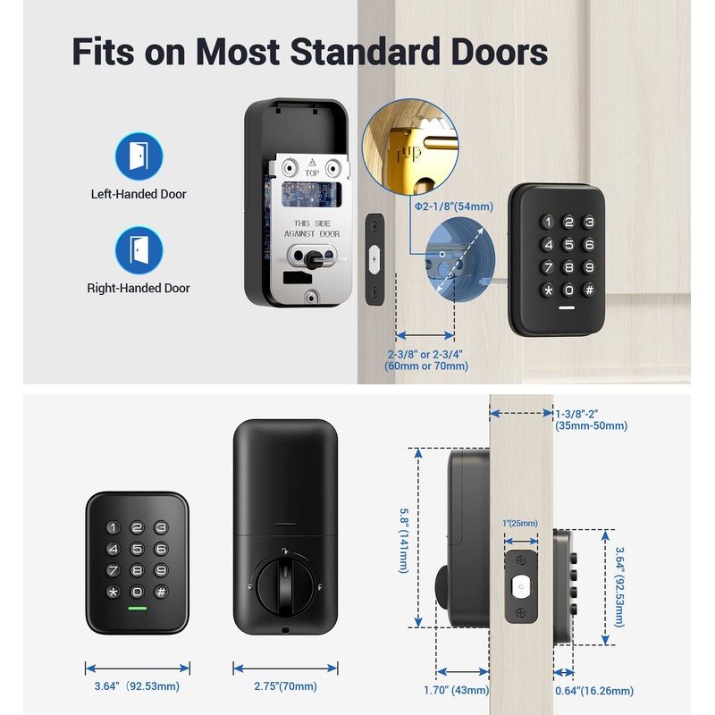 Veise Keyless Entry Door Lock, Electronic Keypad Deadbolt, Auto Lock,