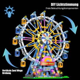 JDMDKB Rotating Ferris Wheel Building Blocks Kit, with Lights, Amusement Park, Construction Toy Set for 8+ Children and Adults (Blue)