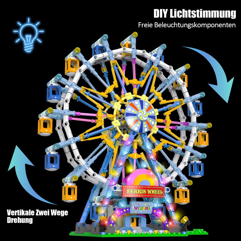 JDMDKB Rotating Ferris Wheel Building Blocks Kit, with Lights, Amusement