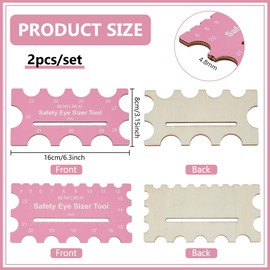 BENECREAT 2Pcs Wood Safety Eyes Sizer Tool, 4~32mm Pink Eye Measuring Ruler, Plush Bear Eye Installation, Doll Crochet Tool, DIY Craft Tool Set