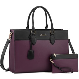 LOVEVOOK Laptop Bag for Women, 15.6 inch Laptop Tote Work Bag Purse, Large Waterproof Leather Computer Briefcase for Office, Purple-Black