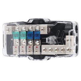 24V 12V Fuse Box, 4 Way Midi Holder With LED Indicator, Multi-functional Car Stereo ANL Distribution 0/4ga Block 30A 60A 80Amp for RV Boat Marine Truck
