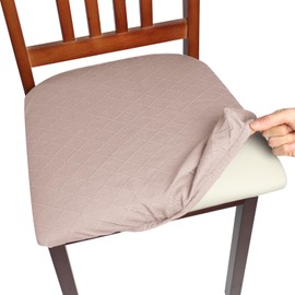 Yikko Chair Seat Covers, High-Density Check Jacquard Ekedalen Seat Covers for Dining Kitchen Restaurant Banquet, Stretch Removable Washable Chair Seat Cushion Protector (2, Light Tan)