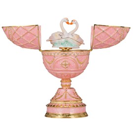 danila-souvenirs Faberge style Egg/Music Box/Trinket Jewel Box with Two Swans 6.8'' (17 cm) pink