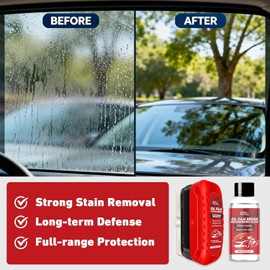 2 Pack Automotive Oil Film Cleaning Brush,Glass Oil Film Remover for Car Windshield,Clear View Glass Cleaner with Rain and Fog Resistant Coating (Red,Includes 1 Refill Bottle)